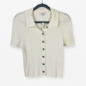 Madewell Barbrook Button-Front Sweater Polo Ribbed Short Sleeve crop cardigan L